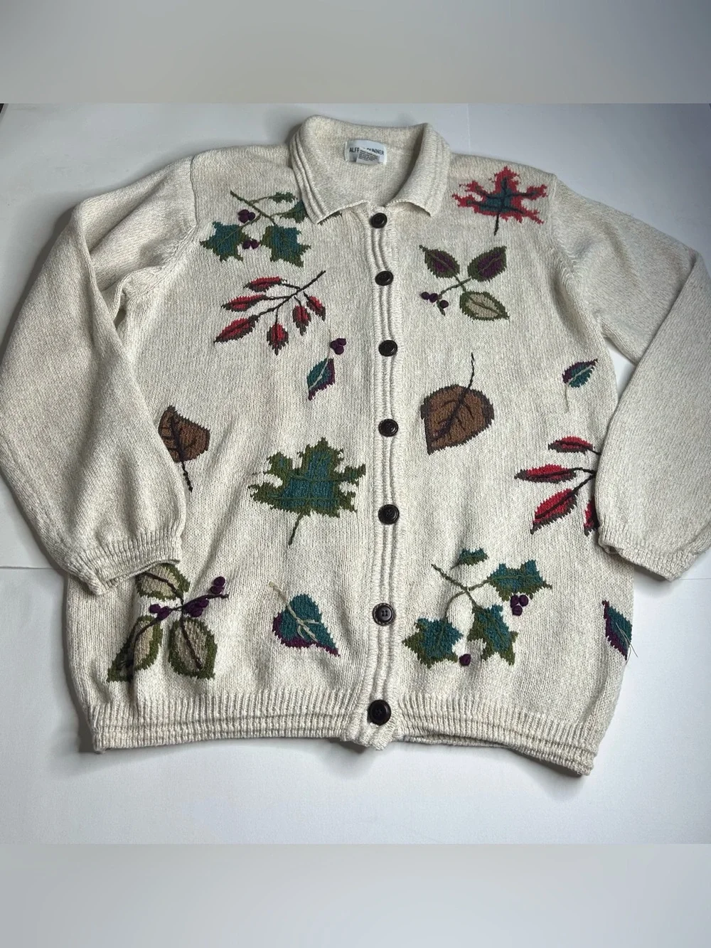 Vintage Alfred Dunner Fall Leaf Motif Grannycore Sweater Y2K Cozy Autumn Sz M